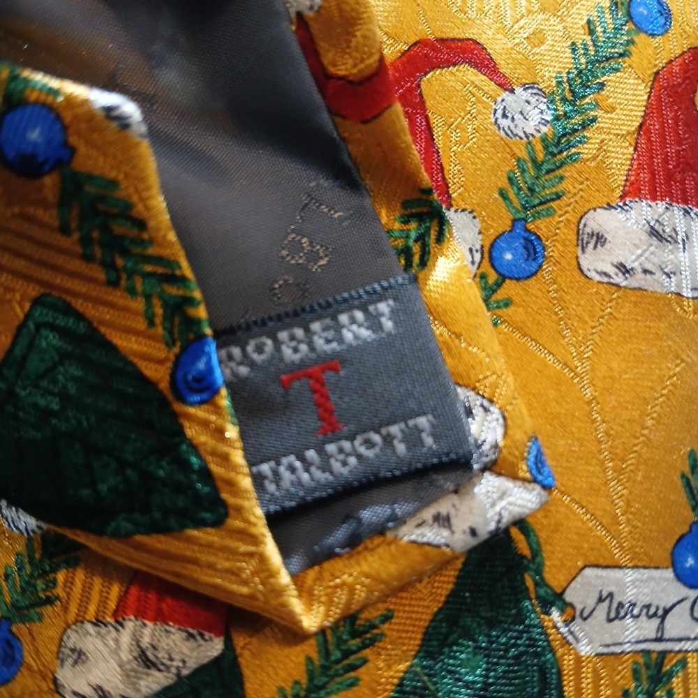 Robert Talbott Parisian Tie Mens Gold Silk Christmas Santa Tree Holiday‎ - Picture 6 of 8